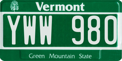 VT license plate YWW980