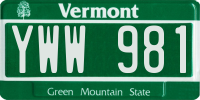 VT license plate YWW981