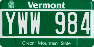 VT license plate YWW984