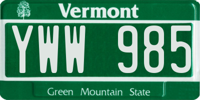 VT license plate YWW985