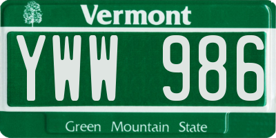 VT license plate YWW986