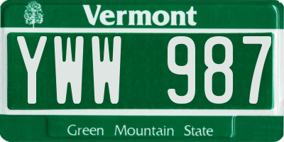 VT license plate YWW987
