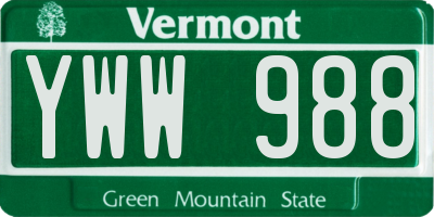 VT license plate YWW988