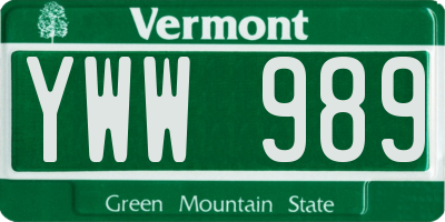 VT license plate YWW989