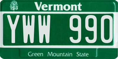 VT license plate YWW990