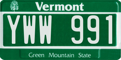 VT license plate YWW991