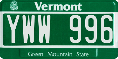 VT license plate YWW996