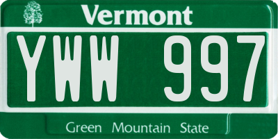 VT license plate YWW997