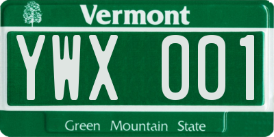 VT license plate YWX001