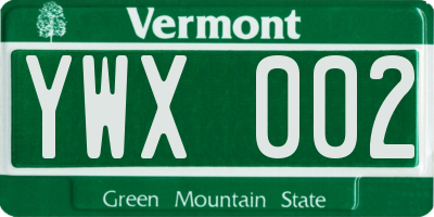 VT license plate YWX002