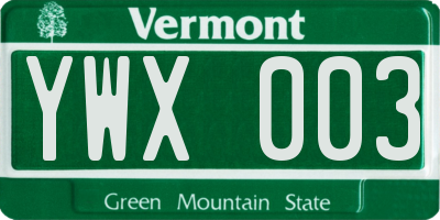 VT license plate YWX003