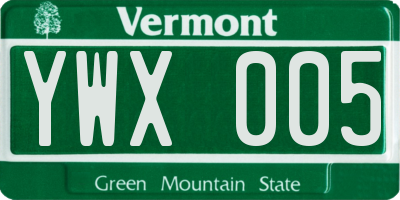 VT license plate YWX005