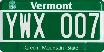 VT license plate YWX007
