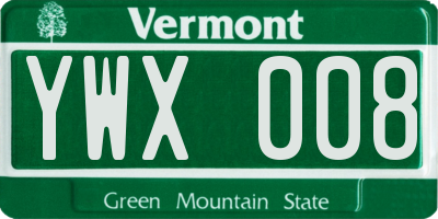 VT license plate YWX008