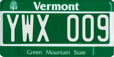 VT license plate YWX009