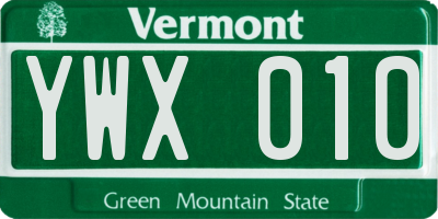VT license plate YWX010