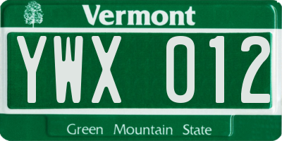 VT license plate YWX012
