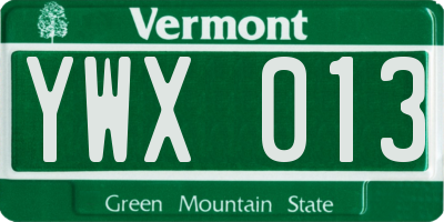 VT license plate YWX013