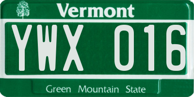 VT license plate YWX016