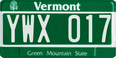 VT license plate YWX017