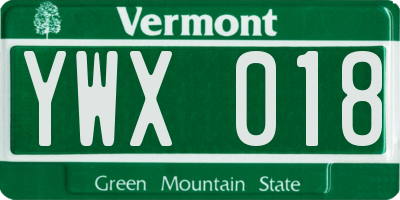 VT license plate YWX018