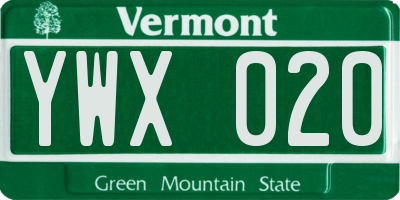 VT license plate YWX020