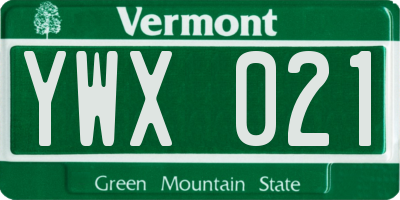 VT license plate YWX021