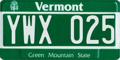 VT license plate YWX025