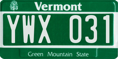 VT license plate YWX031