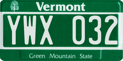 VT license plate YWX032