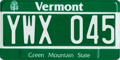 VT license plate YWX045