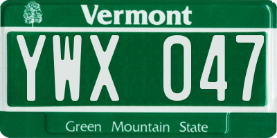 VT license plate YWX047