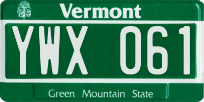 VT license plate YWX061