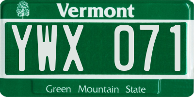 VT license plate YWX071