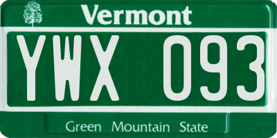VT license plate YWX093