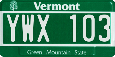 VT license plate YWX103