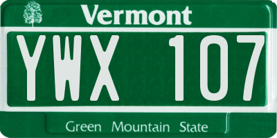 VT license plate YWX107