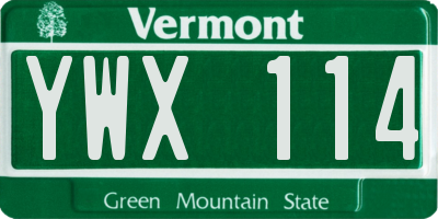 VT license plate YWX114