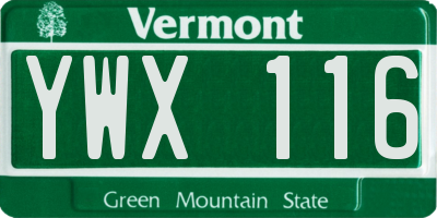 VT license plate YWX116