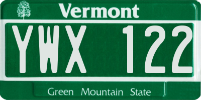 VT license plate YWX122
