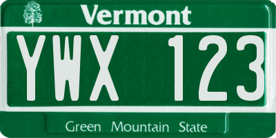 VT license plate YWX123