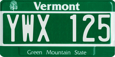 VT license plate YWX125