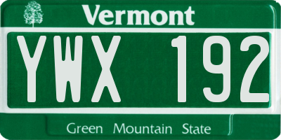 VT license plate YWX192
