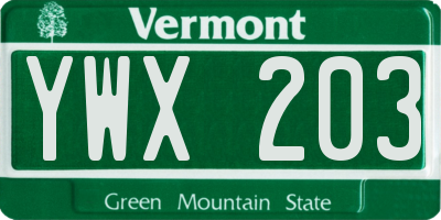 VT license plate YWX203