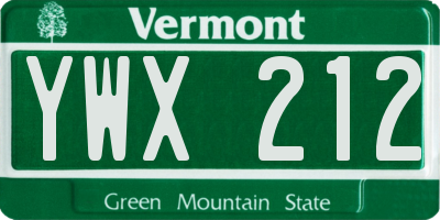 VT license plate YWX212