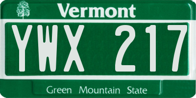 VT license plate YWX217