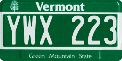 VT license plate YWX223
