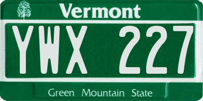VT license plate YWX227
