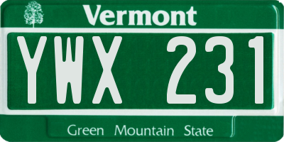 VT license plate YWX231