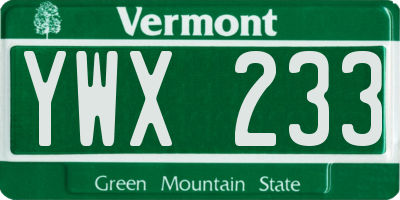VT license plate YWX233